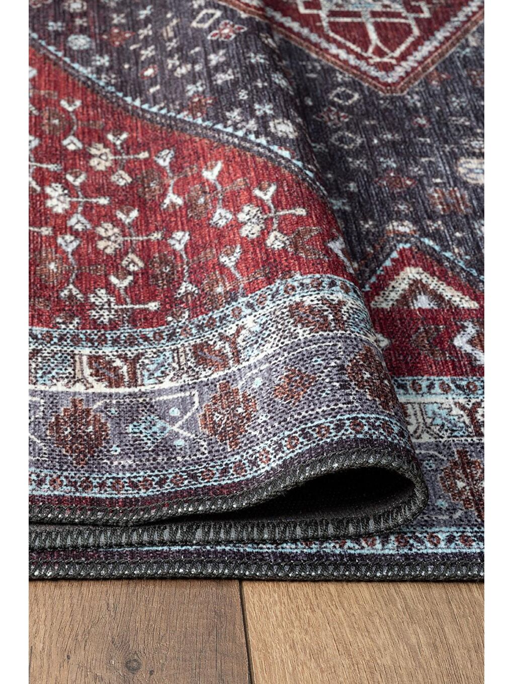 Mürdüm Antico 2355 Pamuk Tabanlı Yıkanabilir Otantik Vintage Klasik Eskitme Halı 80x150-1