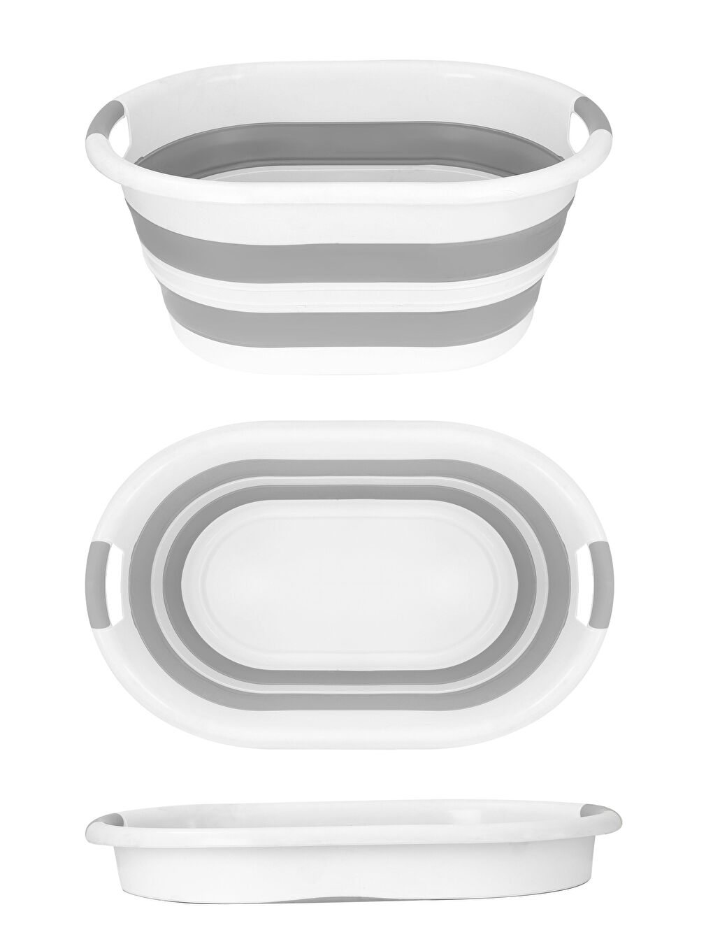 Gri 2'li Set Katlanabilir Çamaşır Sepeti Katlanabilir Akordiyon Su Kovası-2