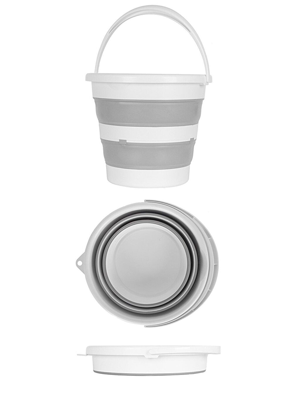 Gri 3'lü Set Katlanır Çamaşır Sepeti - Katlanabilir Akordiyon Su Kovası - Katlanır Maşrapa-2