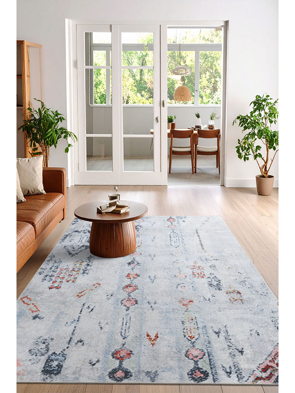 Mavi Dekoratif Özel Tasarım Yıkanabilir İnce Kaymaz Tabanlı Modern Halı KECE FR34-1