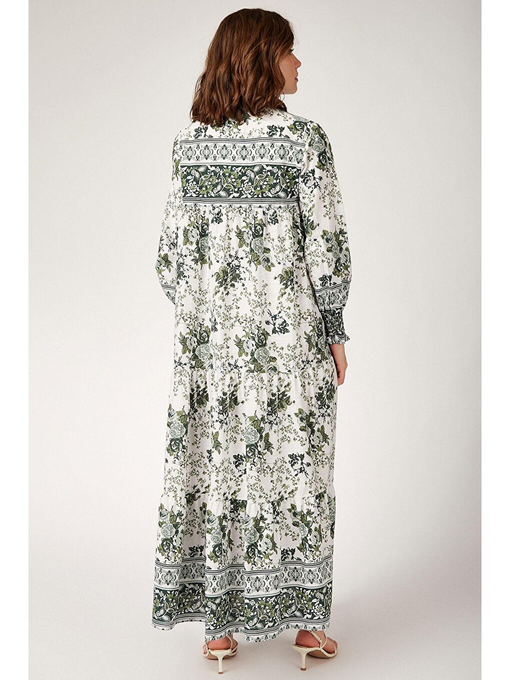 1947 Desenli Uzun Elbise - Haki-2