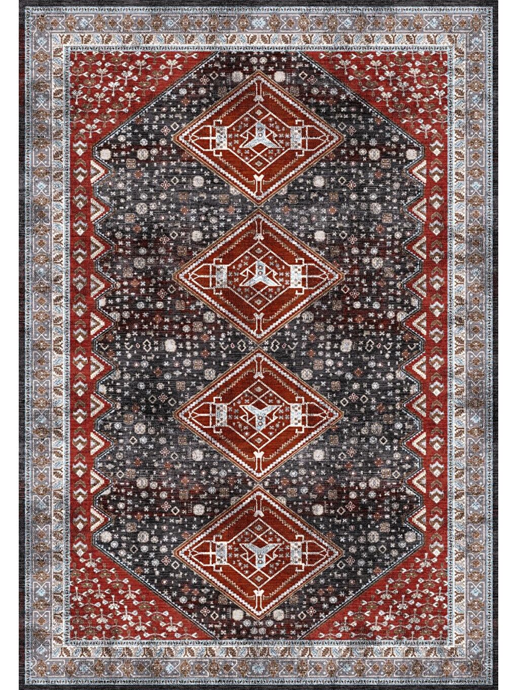 Mürdüm Antico 2355 Pamuk Tabanlı Yıkanabilir Otantik Vintage Klasik Eskitme Halı 160x230-2