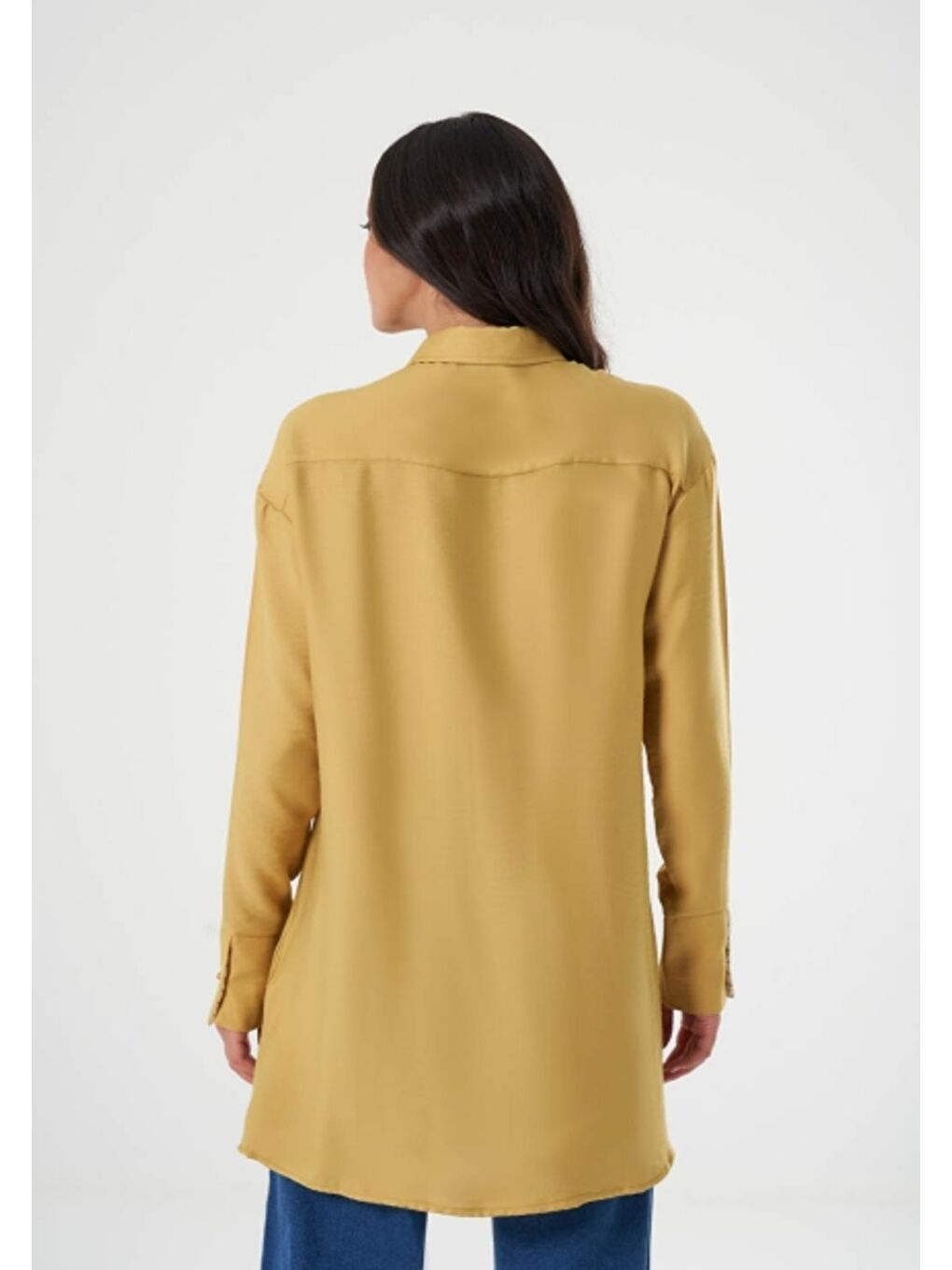 Sarı Dikiş Detaylı Hardal Gömlek-3