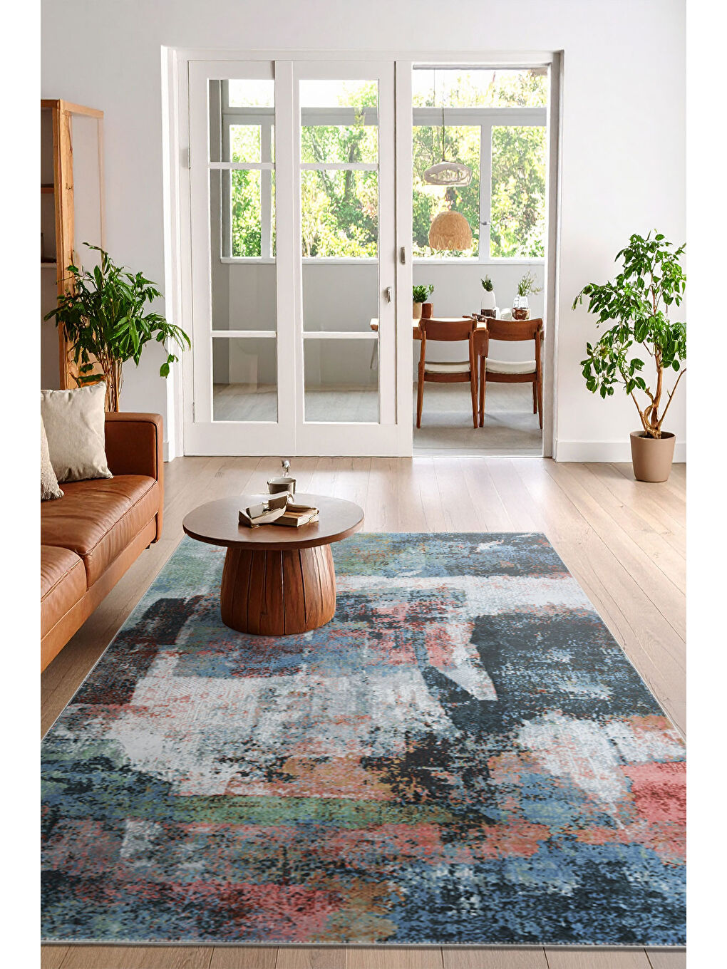 Bej Dekoratif Özel Tasarım Yıkanabilir İnce Kaymaz Tabanlı Modern Halı KECE FR33-1