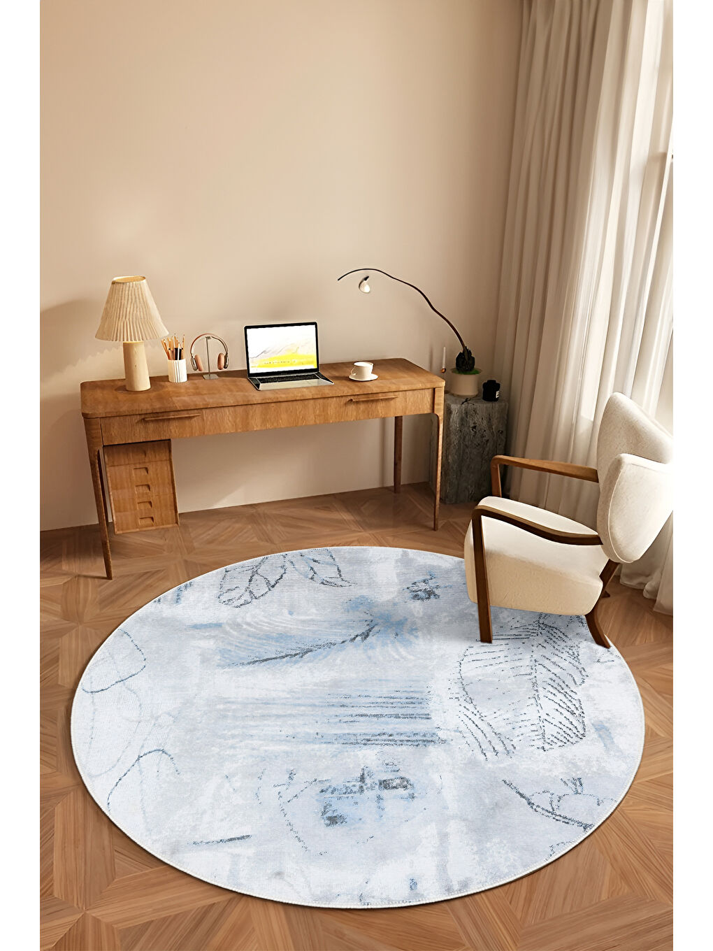 Mavi Dekoratif Özel Tasarım Yıkanabilir İnce Kaymaz Tabanlı Modern Halı KECE FR33-1