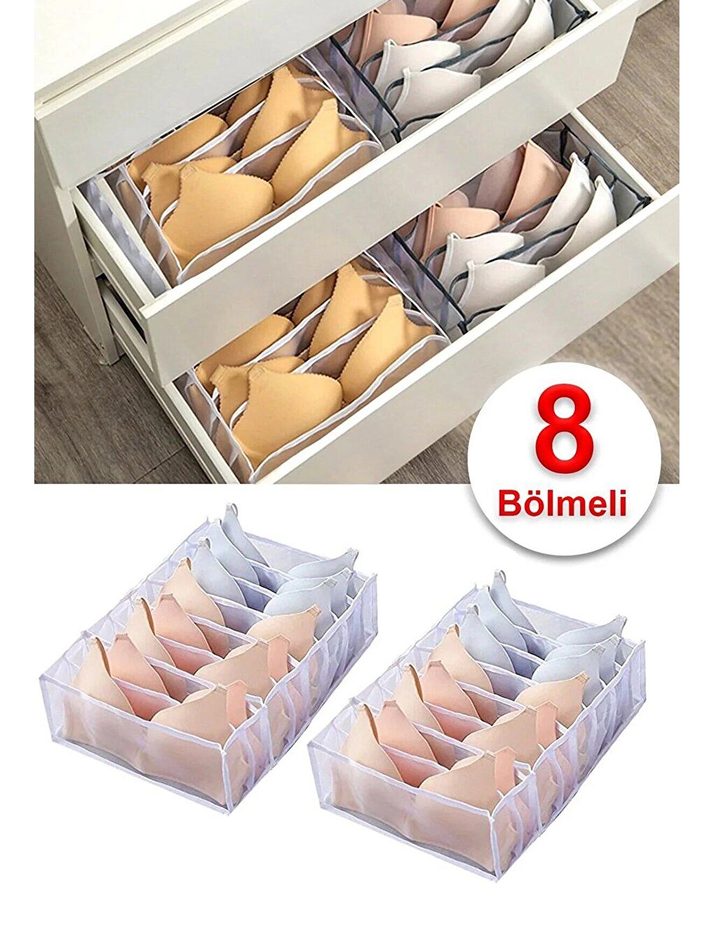 Renksiz 2'li 8 Bölmeli Dolap Çekmece İçi Organizeri