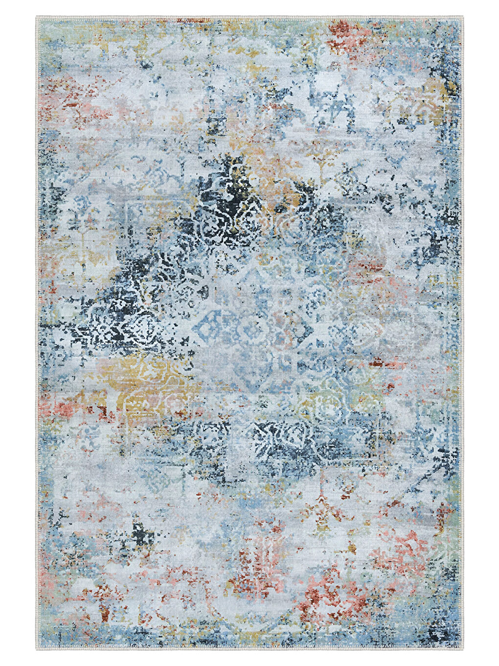 Mavi Dekoratif Özel Tasarım Yıkanabilir İnce Kaymaz Tabanlı Modern Halı KECE FR33