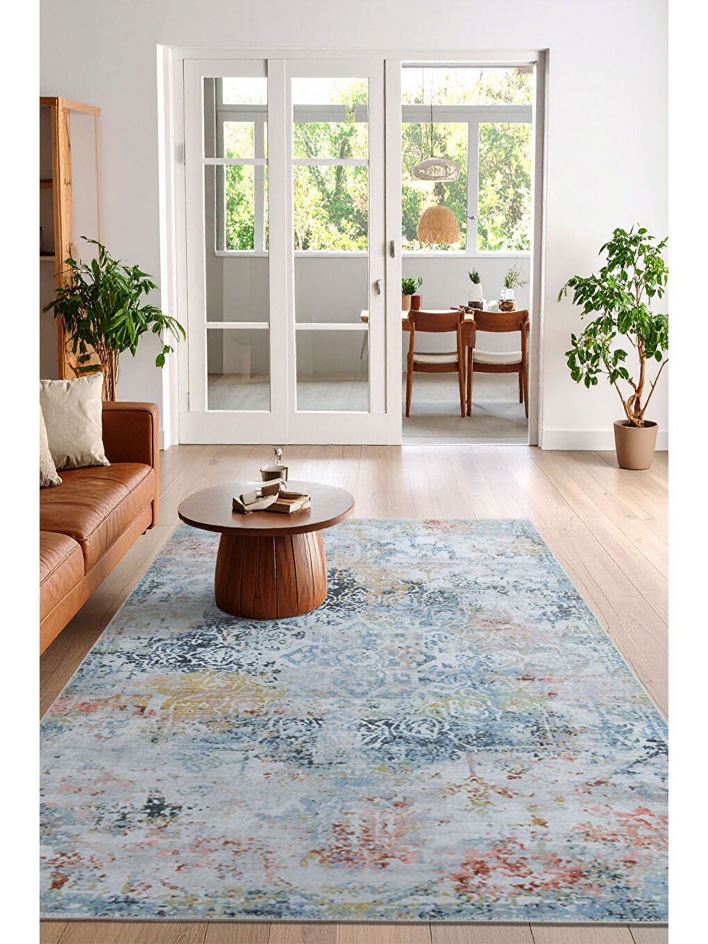 Mavi Dekoratif Özel Tasarım Yıkanabilir İnce Kaymaz Tabanlı Modern Halı KECE FR33-1