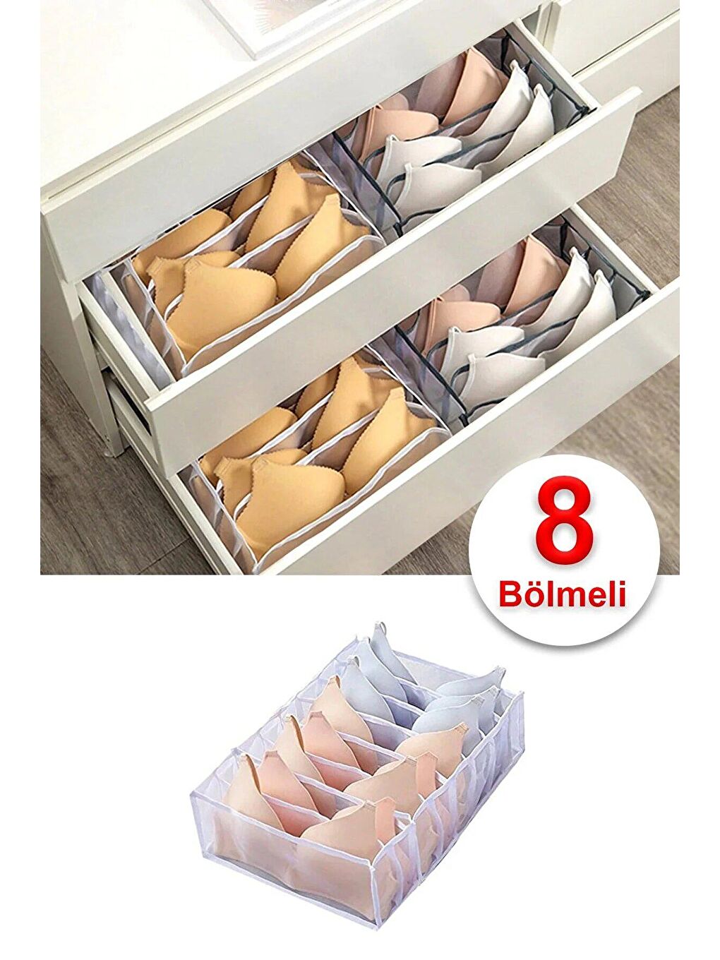 Renksiz 8 Bölmeli Sütyen İç Çamaşır Düzenleyici - Dolap Çekmece İçi Organizeri