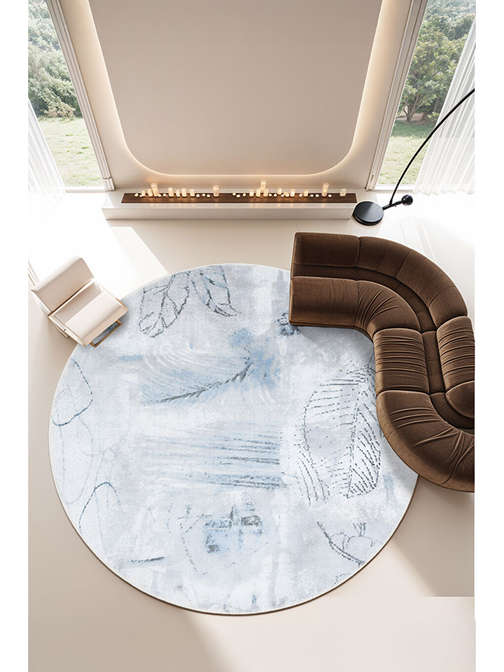 Mavi Dekoratif Özel Tasarım Yıkanabilir İnce Kaymaz Tabanlı Modern Halı KECE FR33-2