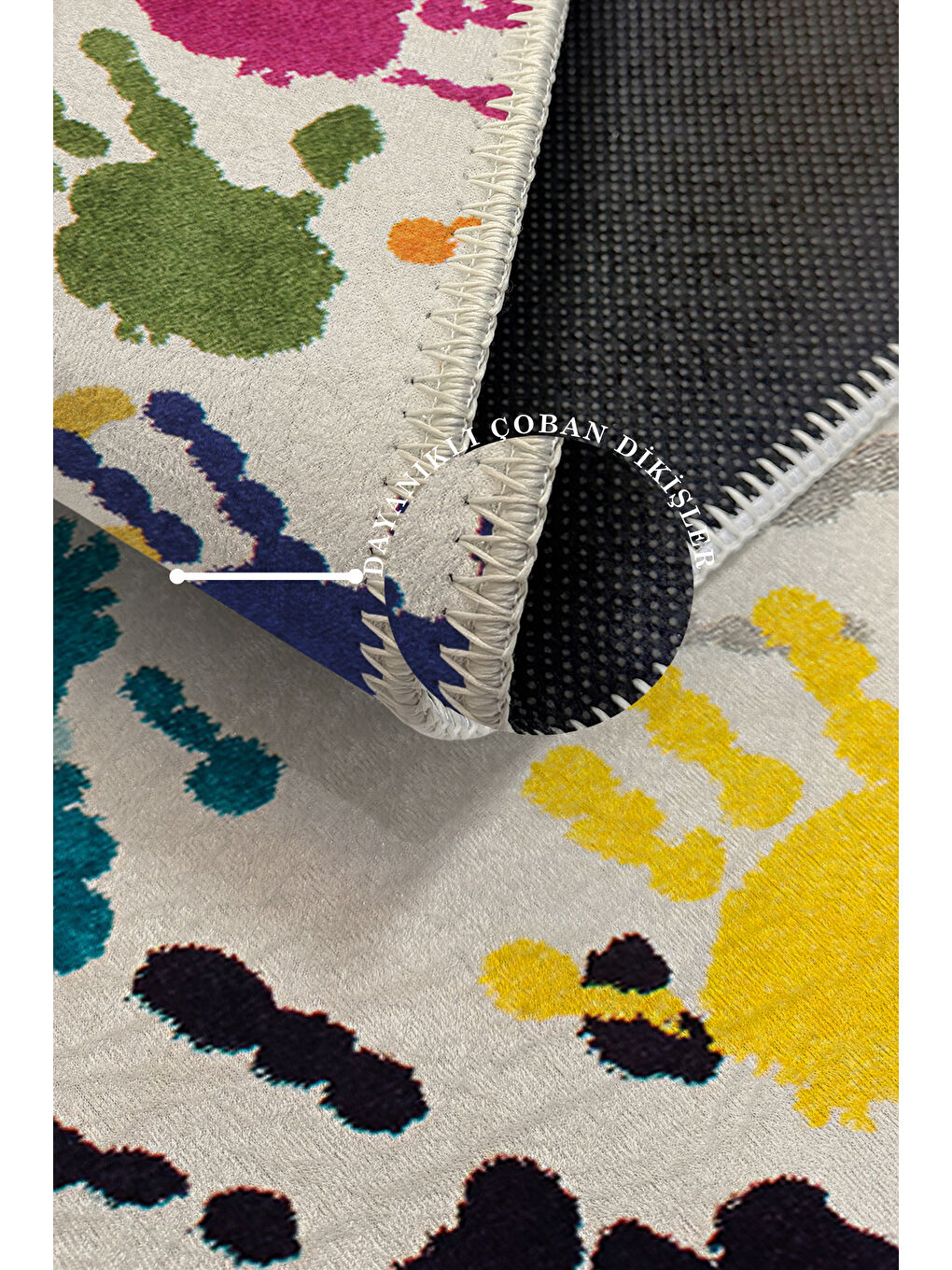 Bej Dekoratif Özel Tasarım Yıkanabilir İnce Kaymaz Tabanlı Modern Halı KECE FR33-3