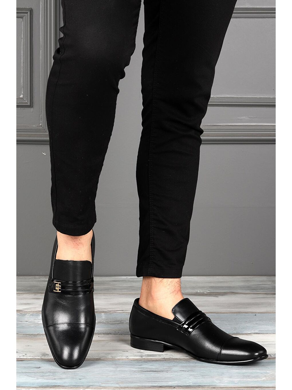 Siyah 1048 %100 Deri Pvc Taban Günlük Klasik Erkek Ayakkabı-1