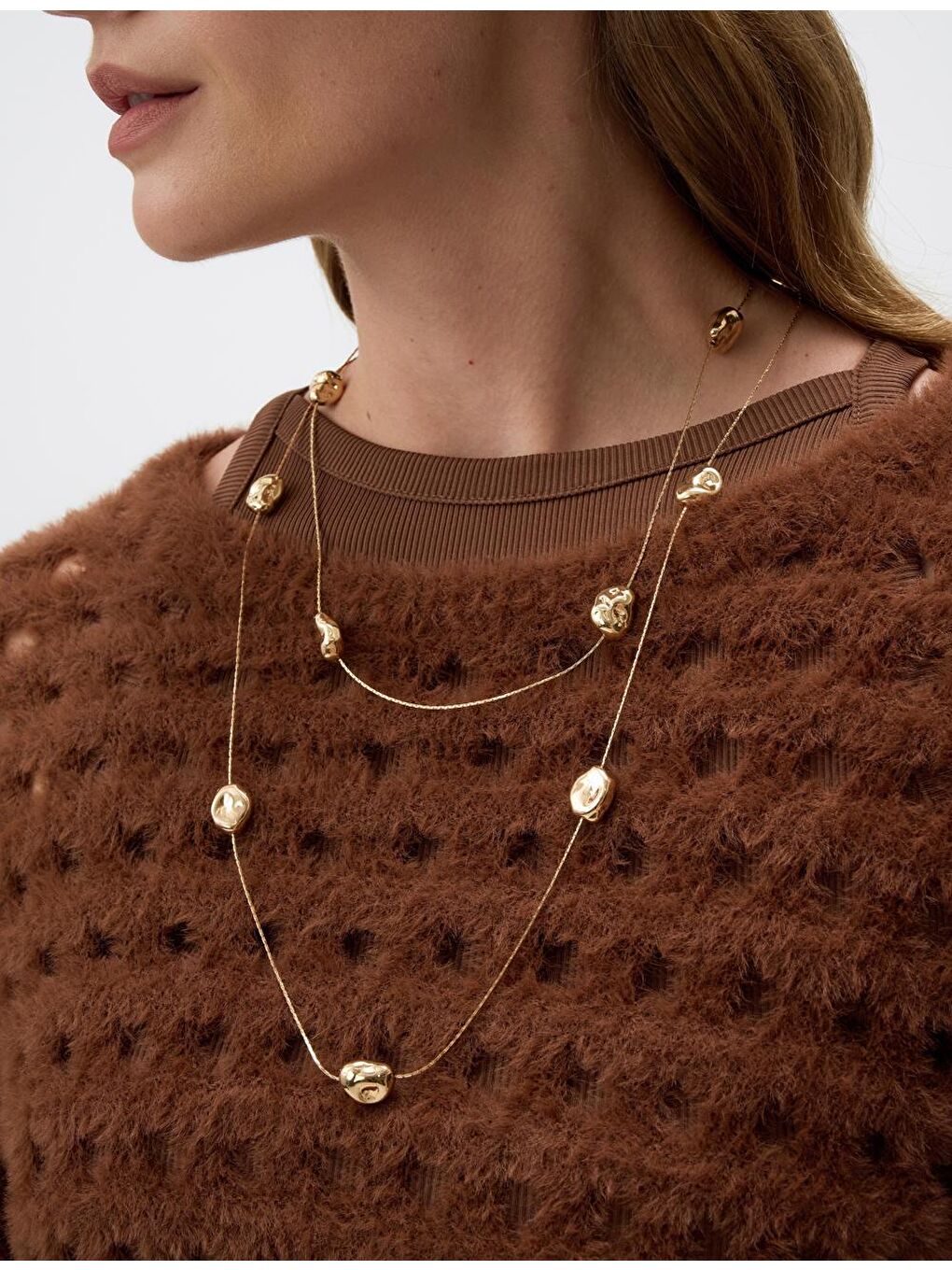 Sarı Altın Geometrik Figürlü İkili Zincir Kolye