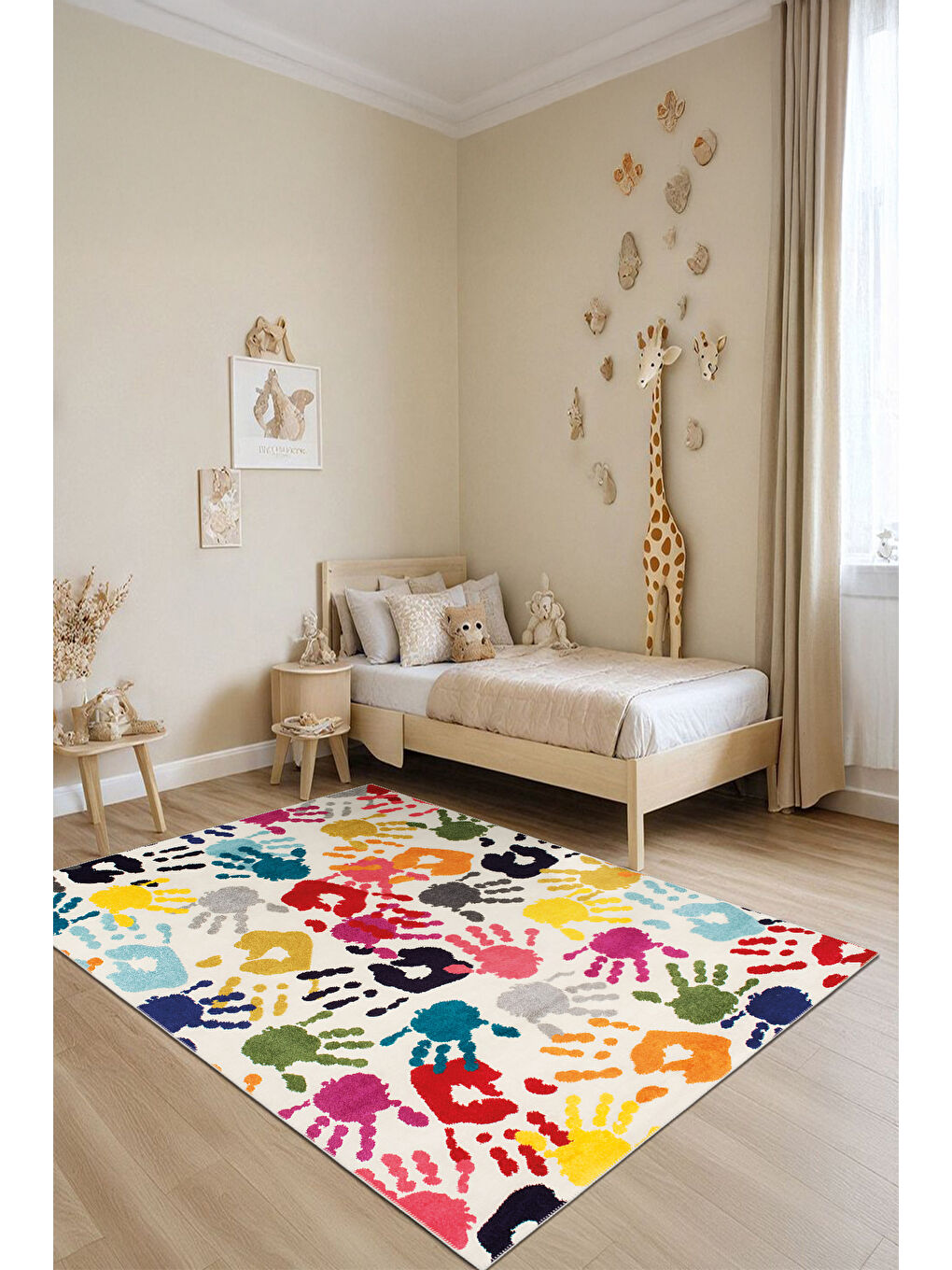 Bej Dekoratif Özel Tasarım Yıkanabilir İnce Kaymaz Tabanlı Modern Halı KECE FR32-2