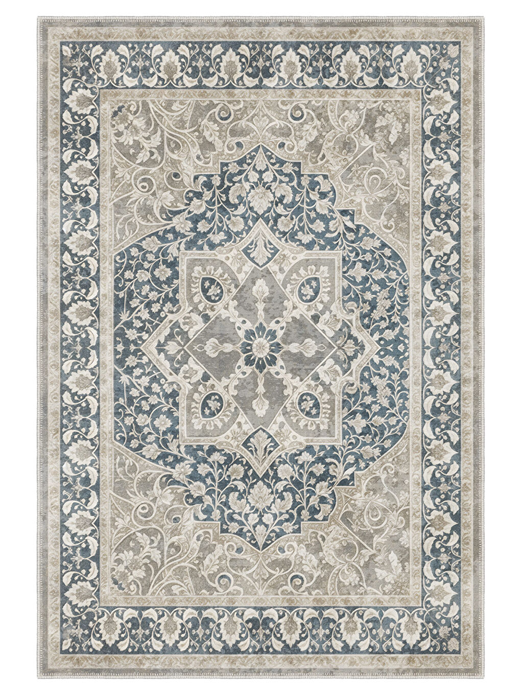 Mavi Dekoratif Özel Tasarım Yıkanabilir İnce Kaymaz Tabanlı Modern Halı KECE FR04