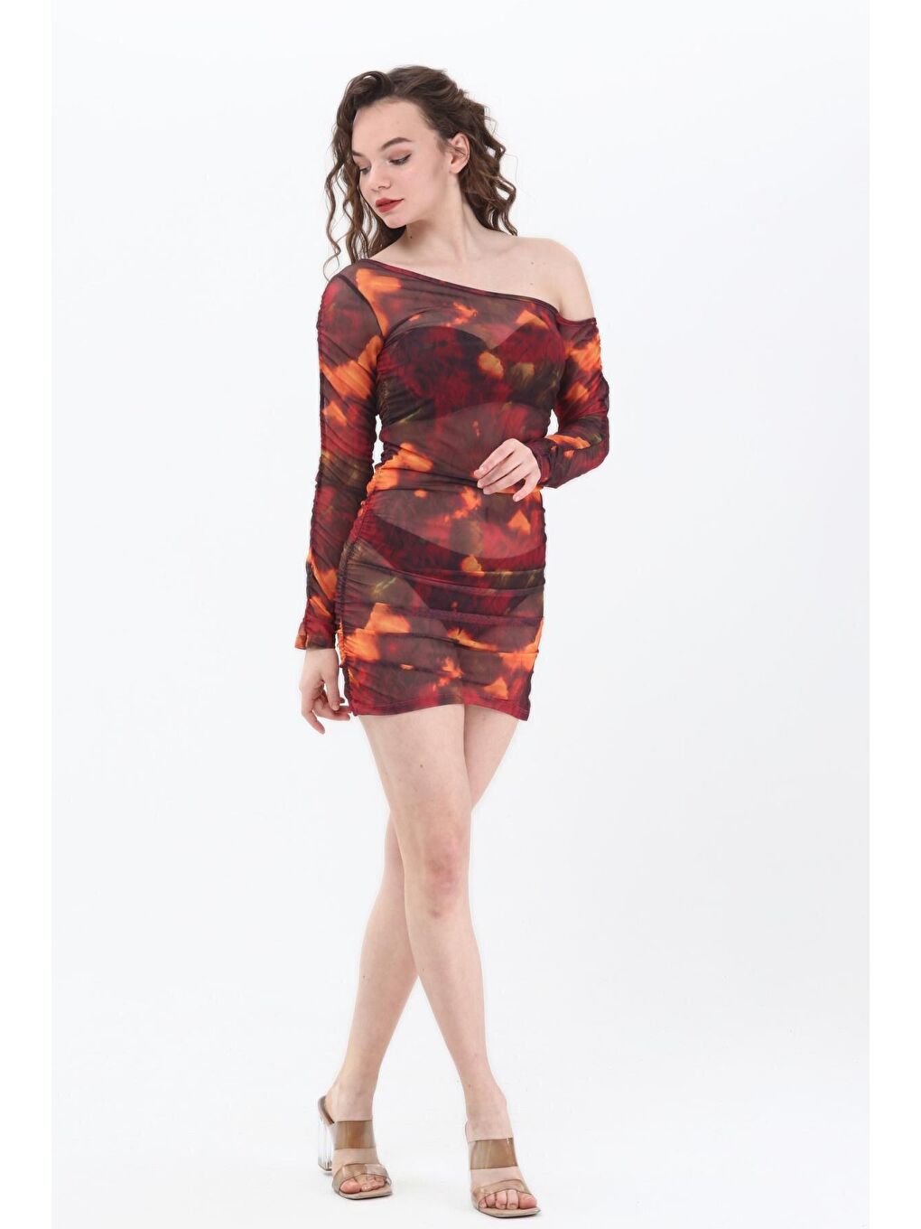 Alexandra Bordo Büzgülü Tül Plaj Elbisesi