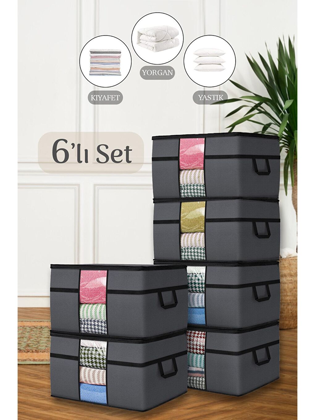 6'lı Mega Boy Yorgan Hurcu 70 x 40 x 40 cm Antrasit