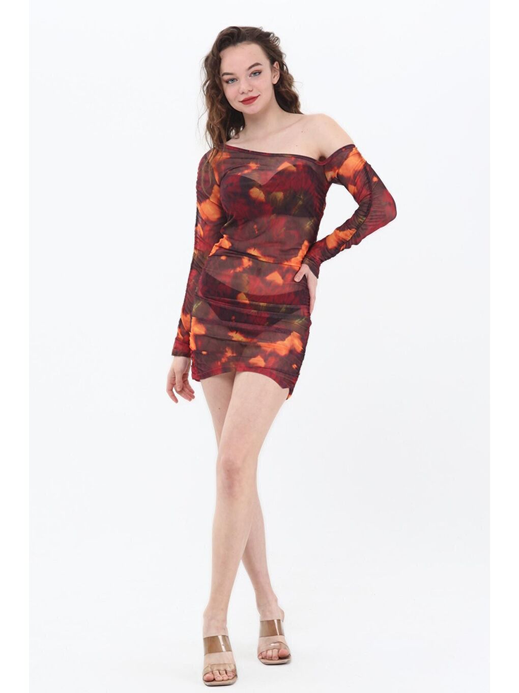 Alexandra Bordo Büzgülü Tül Plaj Elbisesi-1