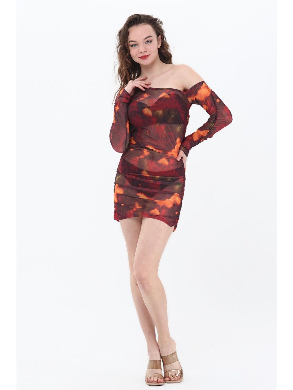 Alexandra Bordo Büzgülü Tül Plaj Elbisesi-2