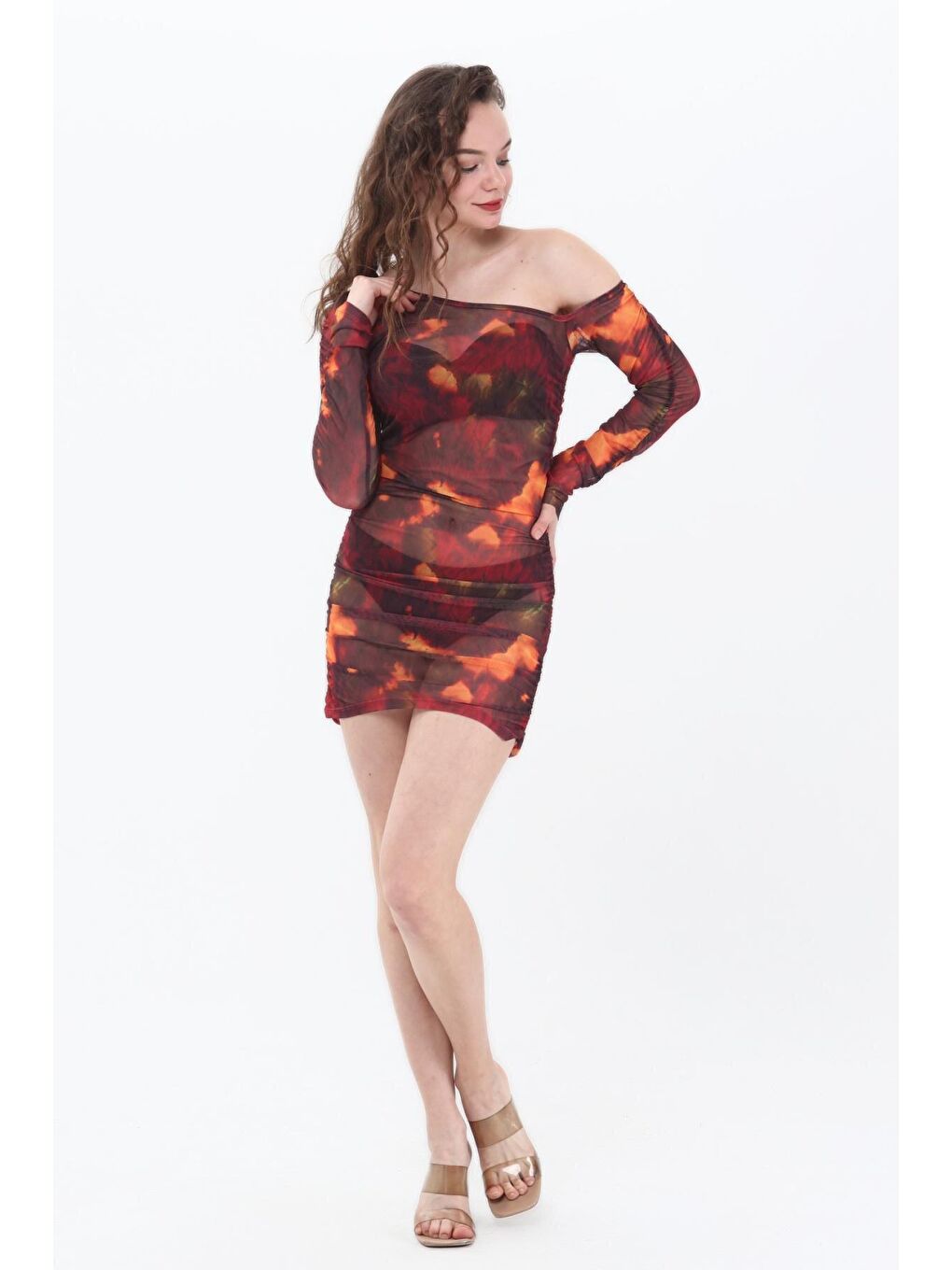 Alexandra Bordo Büzgülü Tül Plaj Elbisesi-3