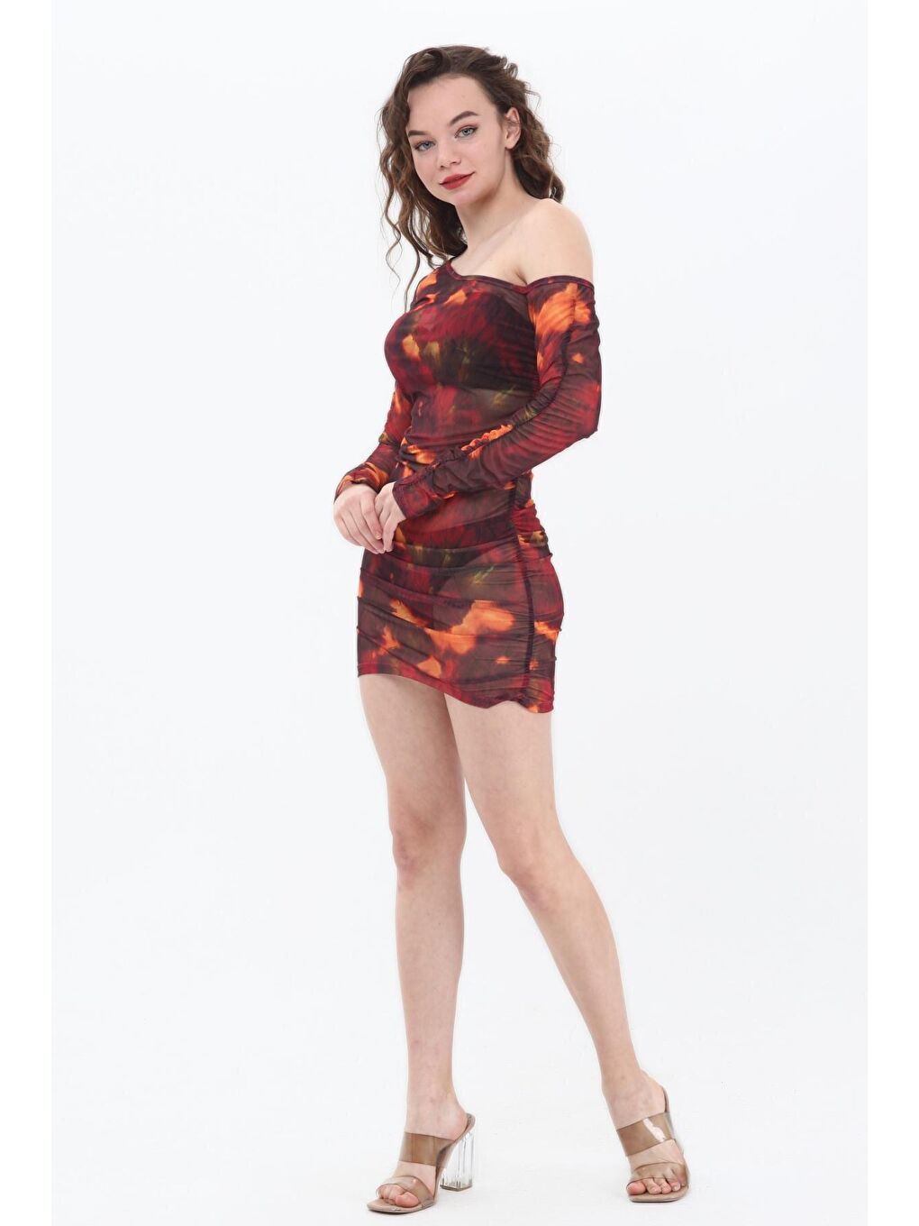 Alexandra Bordo Büzgülü Tül Plaj Elbisesi-4