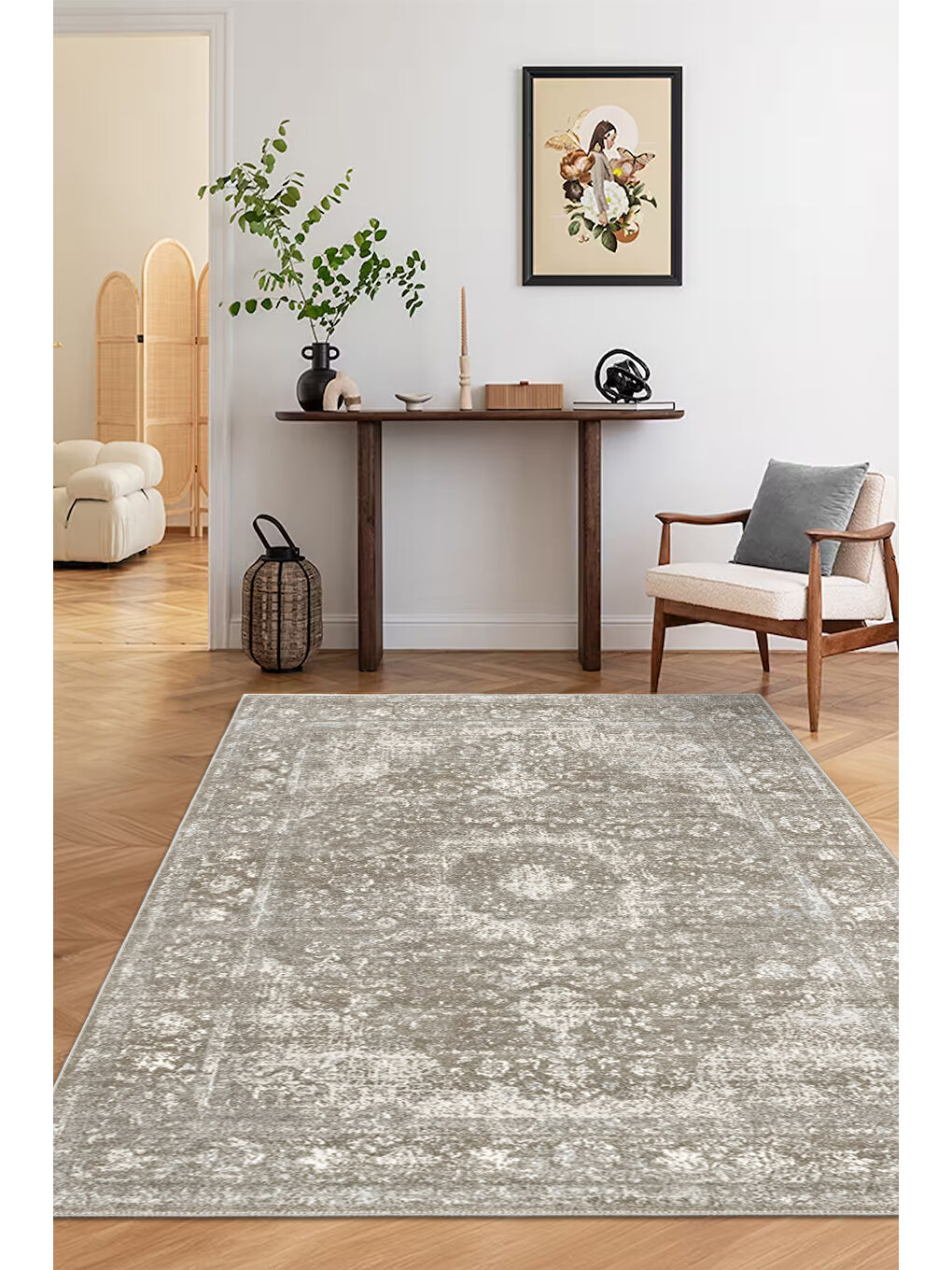 Kahverengi Dekoratif Özel Tasarım Yıkanabilir İnce Kaymaz Tabanlı Modern Halı KECE FR03-2