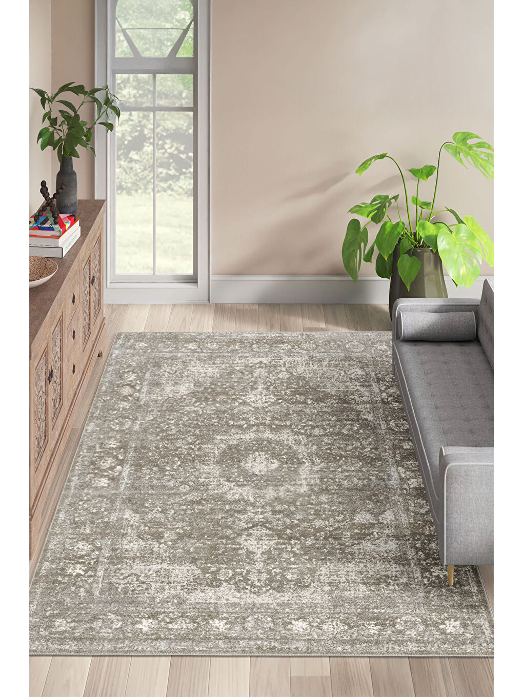 Kahverengi Dekoratif Özel Tasarım Yıkanabilir İnce Kaymaz Tabanlı Modern Halı KECE FR03-1