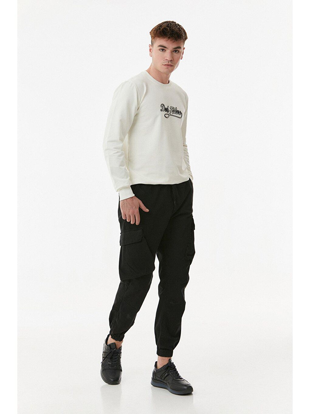 Siyah Beli Lastikli Kargo Cepli%100 Pamuk Kargo Pantolon-4