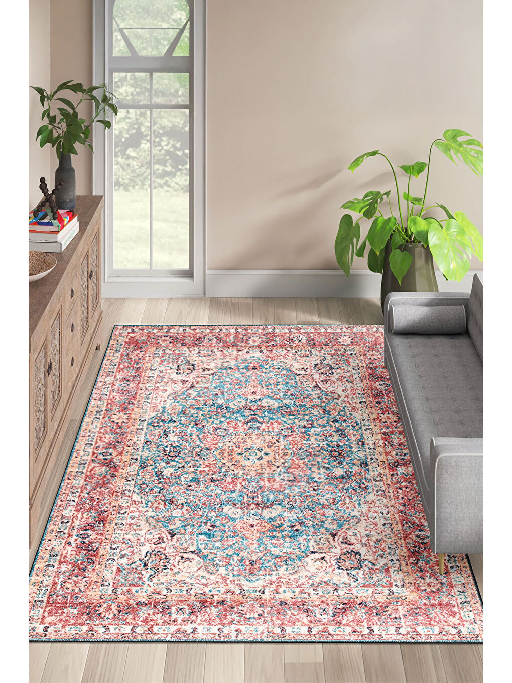 Pembe Dekoratif Özel Tasarım Yıkanabilir İnce Kaymaz Tabanlı Modern Halı KECE FR03-1