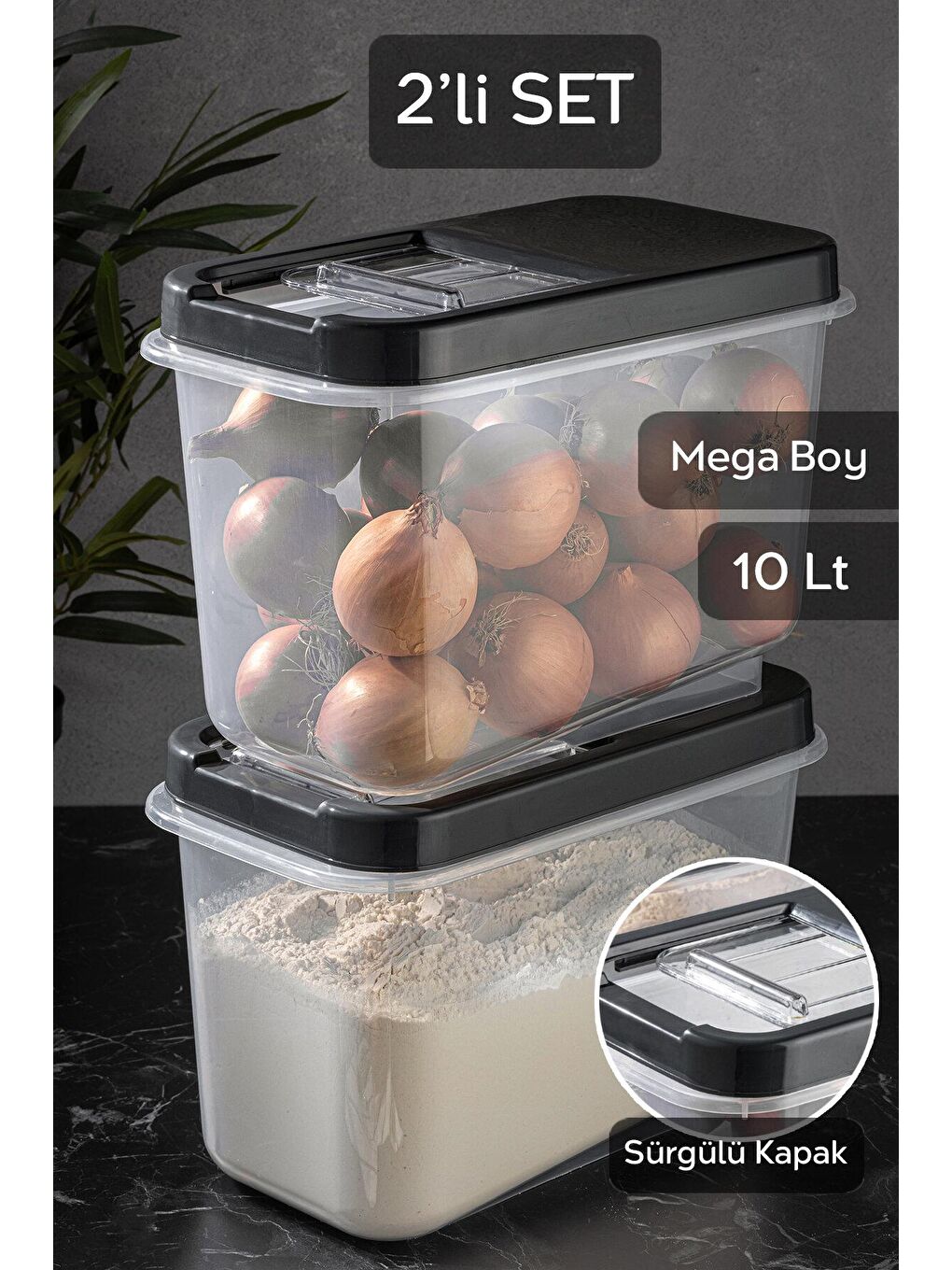 Antrasit 2'li Multibox 10 lt Bakliyat Saklama Kabı