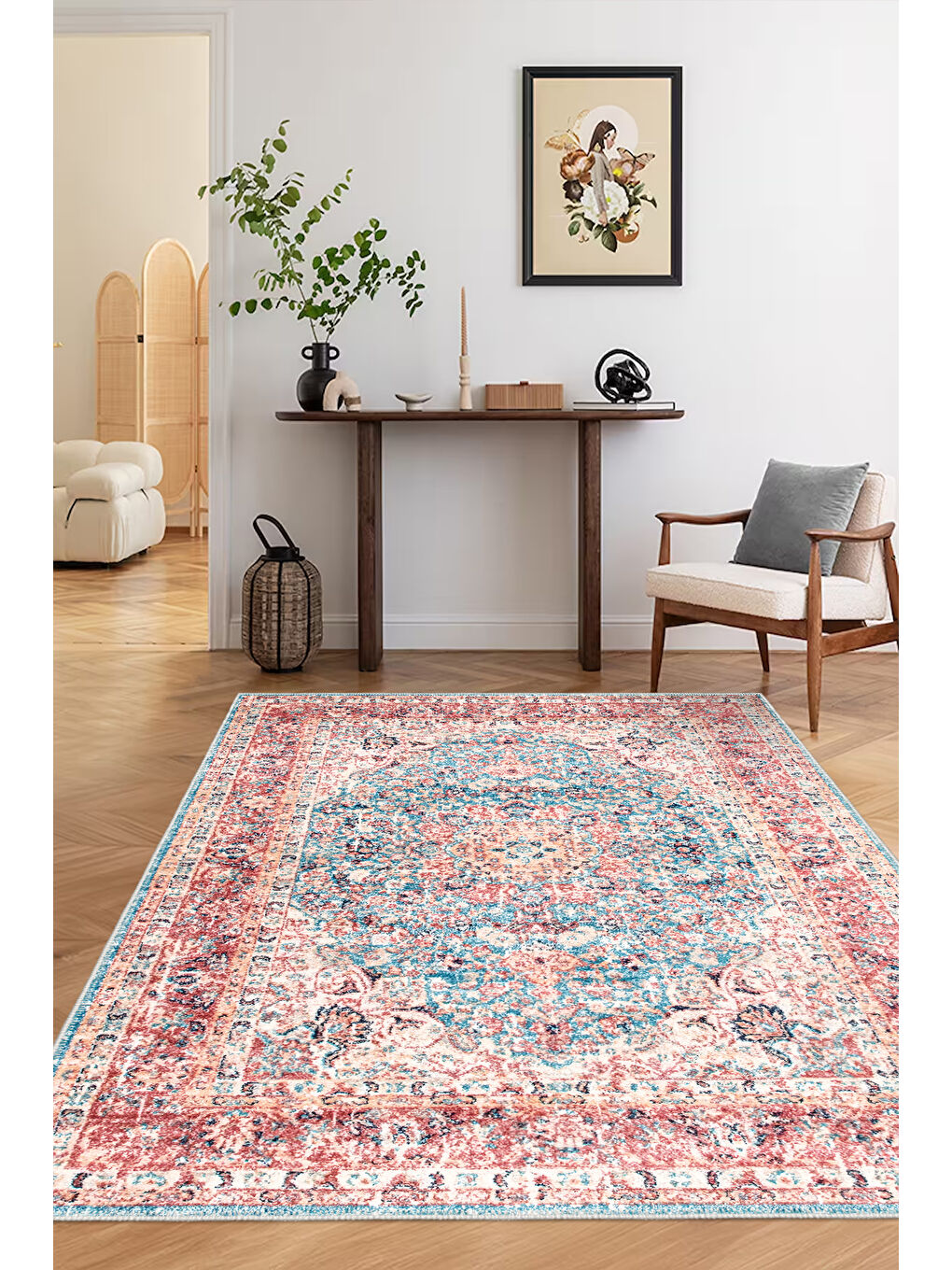 Pembe Dekoratif Özel Tasarım Yıkanabilir İnce Kaymaz Tabanlı Modern Halı KECE FR03-2