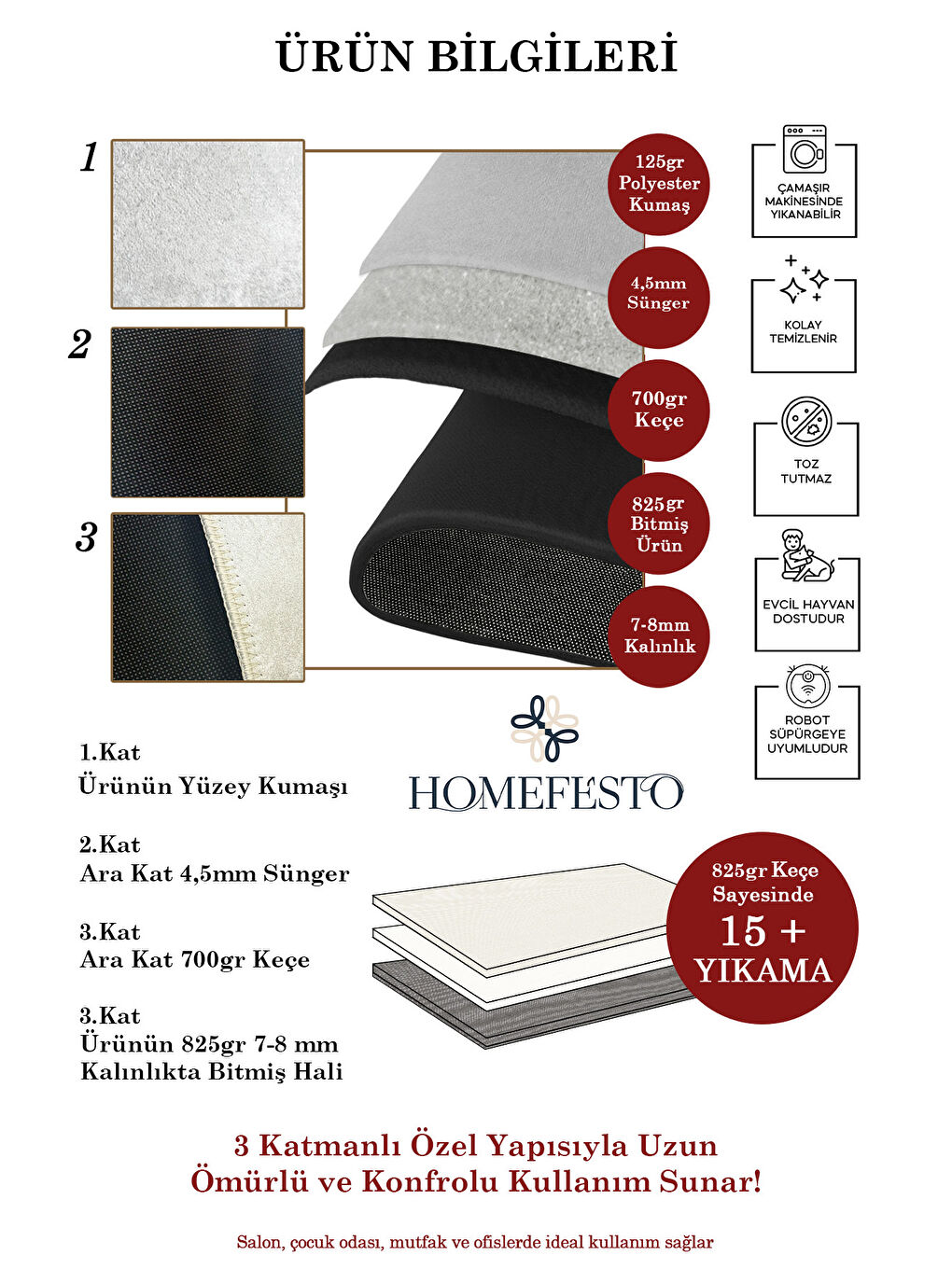 Bej Dekoratif Özel Tasarım Yıkanabilir İnce Kaymaz Tabanlı Modern Halı KECE FR03-4