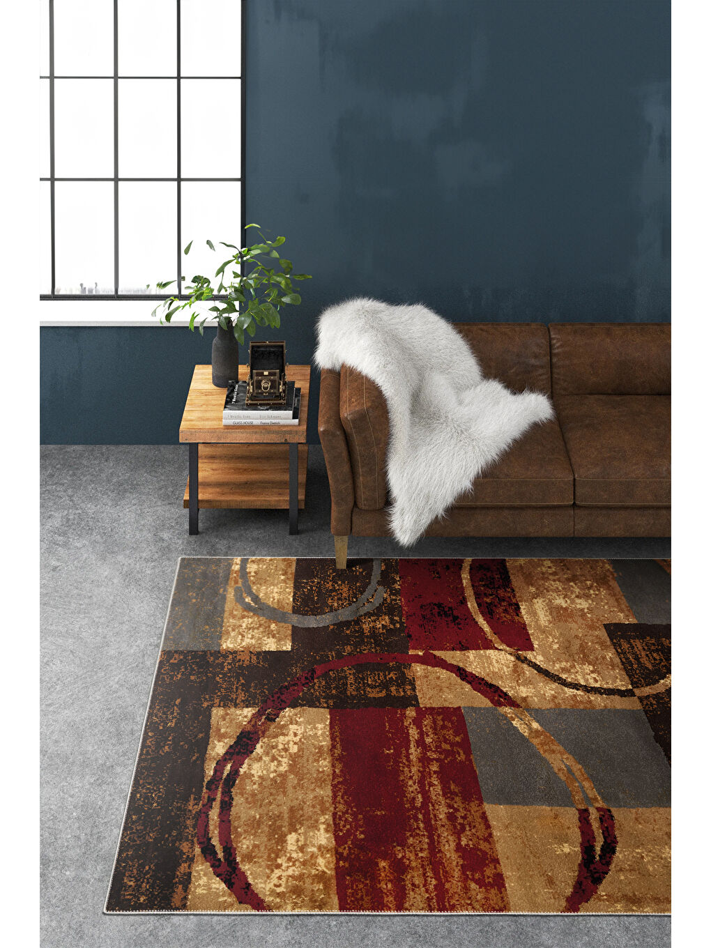 Bej Dekoratif Özel Tasarım Yıkanabilir İnce Kaymaz Tabanlı Modern Halı KECE FR02-1