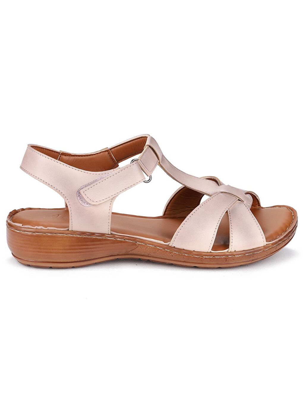 Bej Büyük Numara Cırtlı Kadın Sandalet Alens 503-2