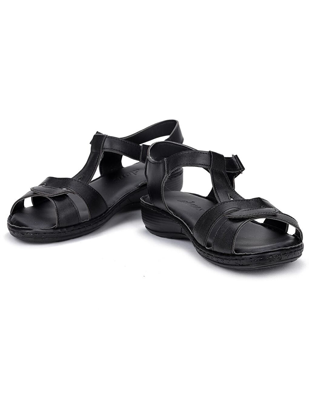 Siyah Büyük Numara Cırtlı Kadın Sandalet Alens 505-1