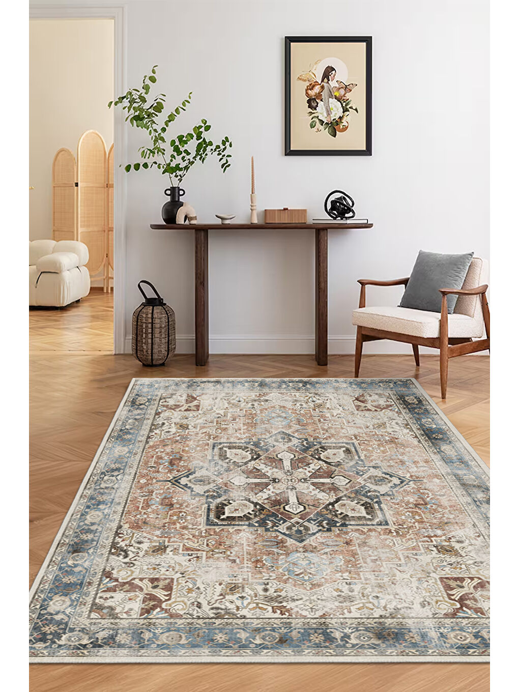 Turuncu Dekoratif Özel Tasarım Yıkanabilir İnce Kaymaz Tabanlı Modern Halı KECE FR02-2