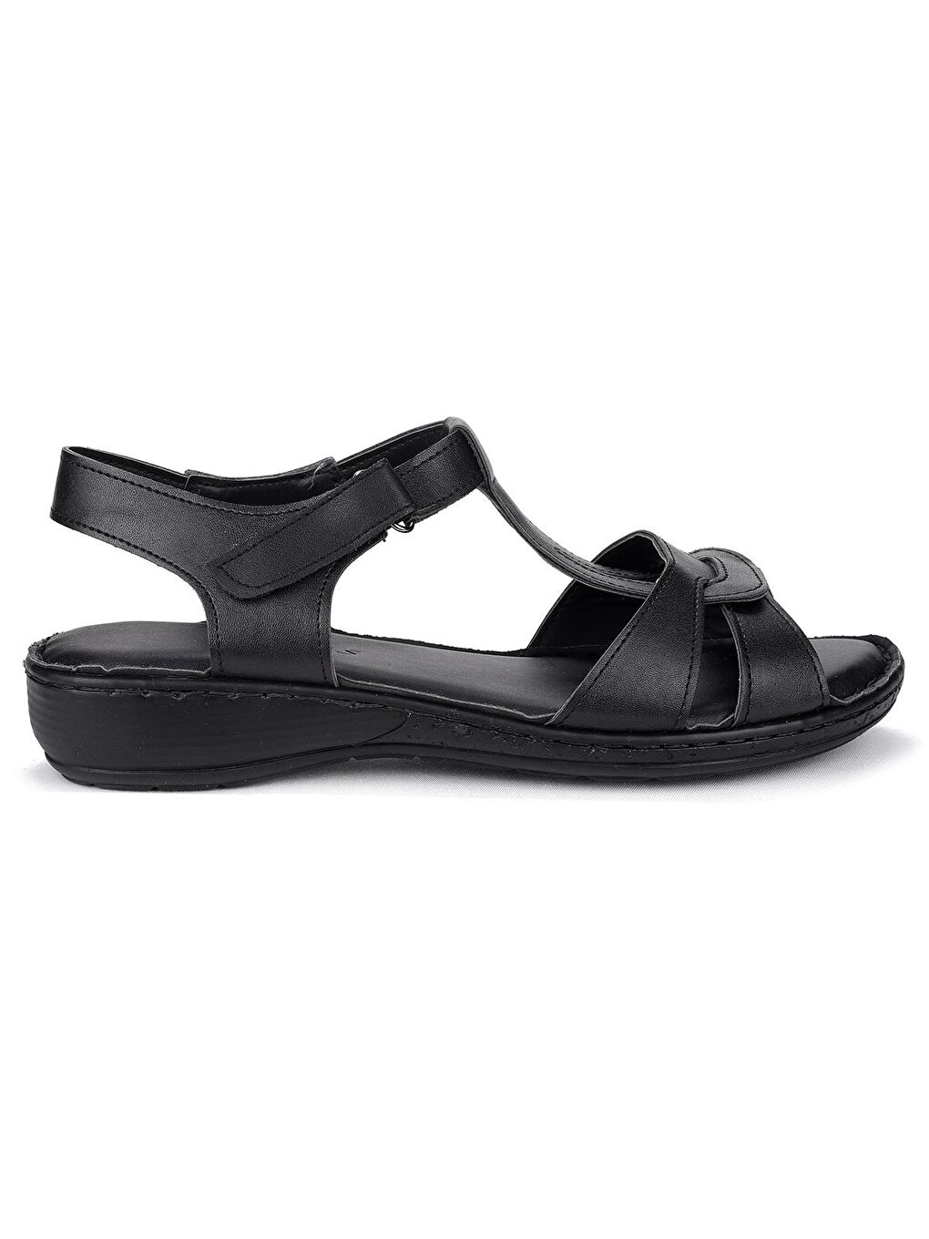 Siyah Büyük Numara Cırtlı Kadın Sandalet Alens 505-2