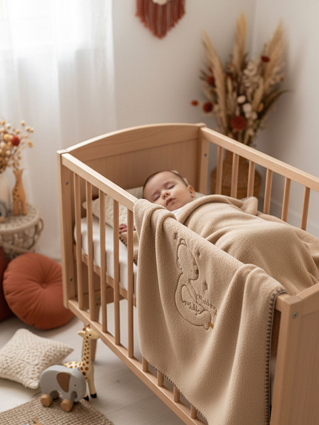 Kahverengi Kahve Welsoft Çift Katlı Oturan Ayı Nakışlı Bebek Battaniyesi-3