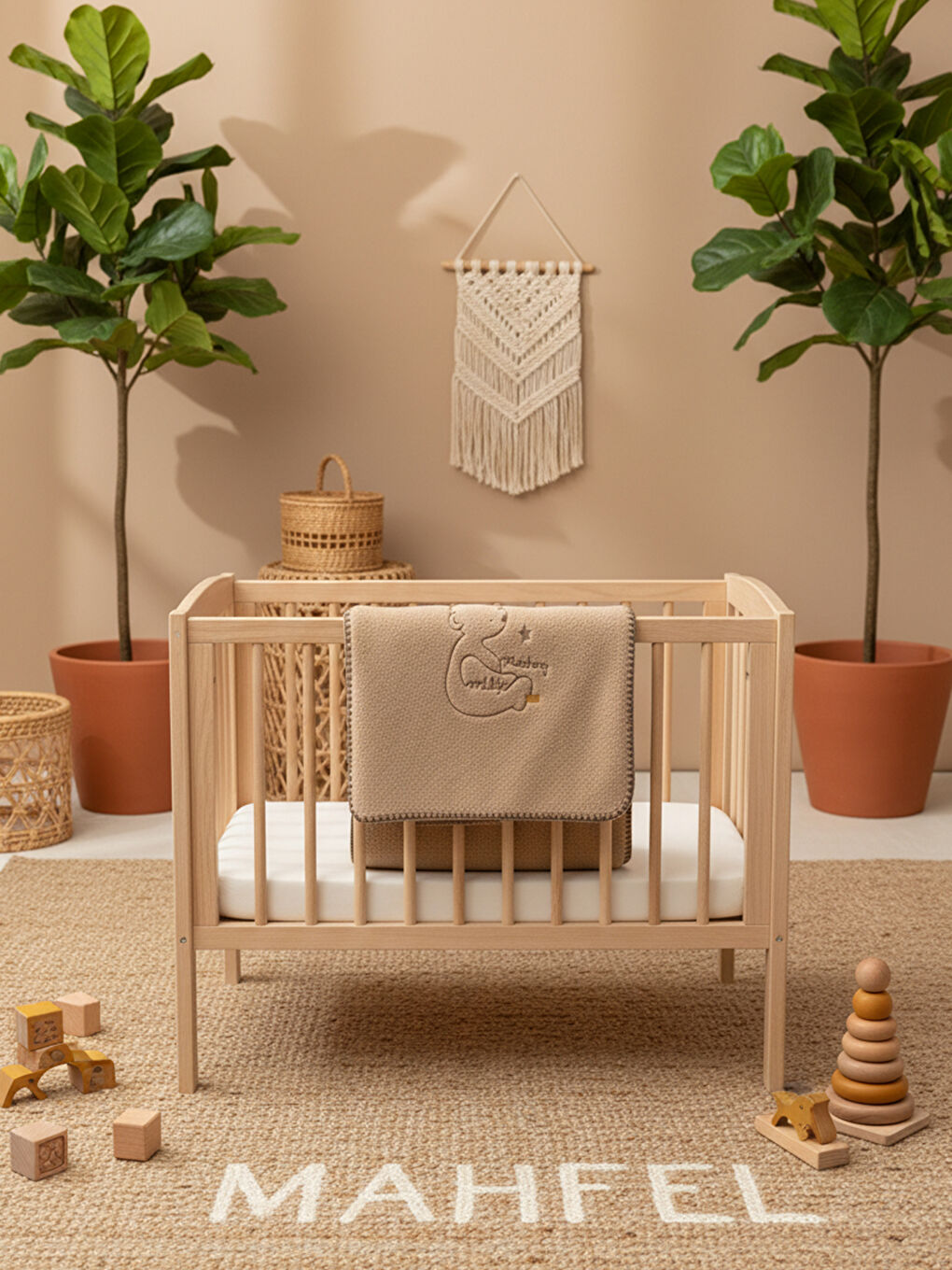 Kahverengi Kahve Welsoft Çift Katlı Oturan Ayı Nakışlı Bebek Battaniyesi-4