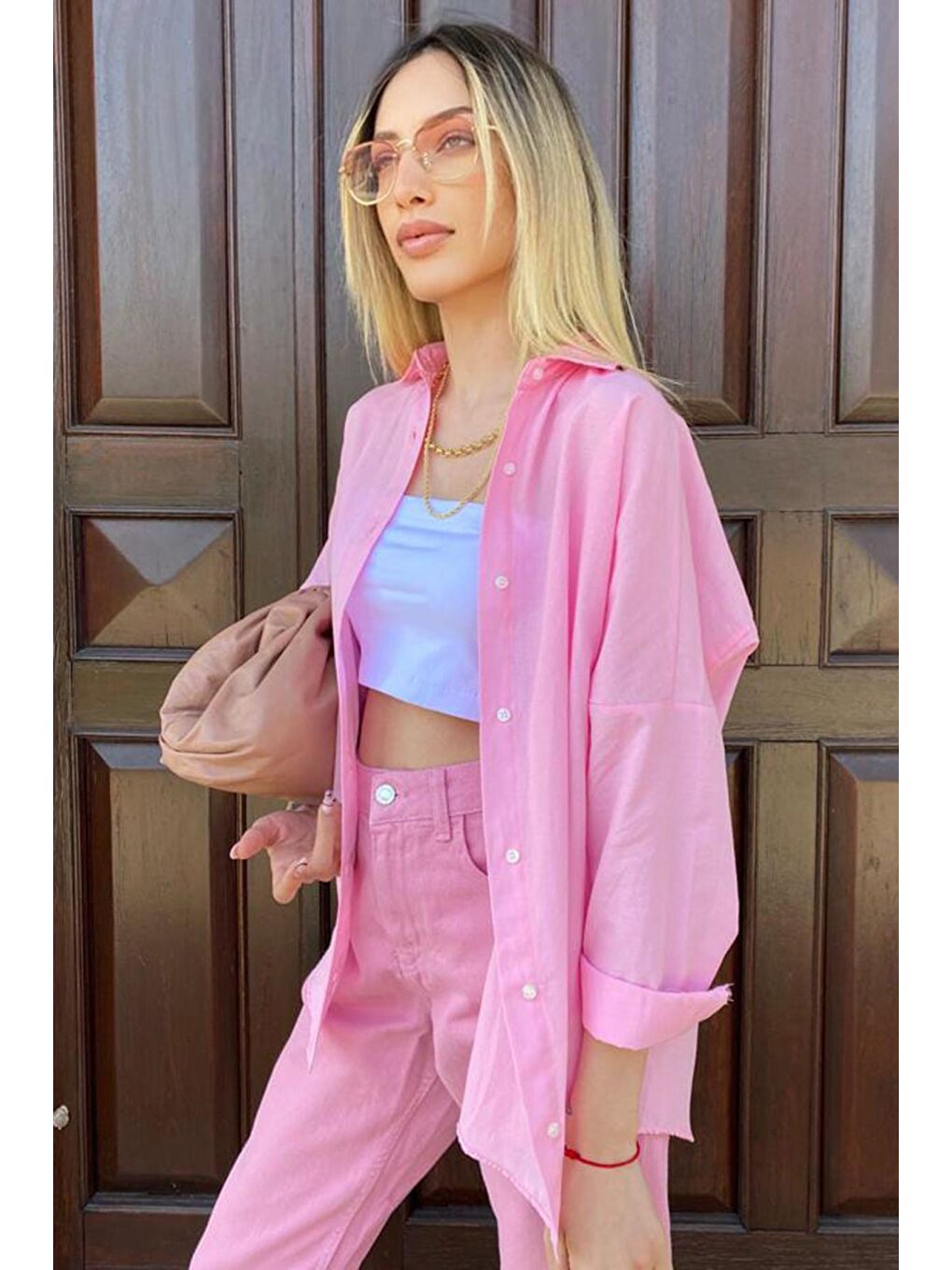 Madmext Pembe Oversize Gömlek MG1369 - 3