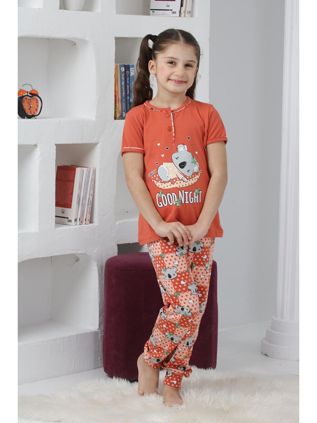 Kapi Kids Kiremit Kız Çocuk Ayıcık Baskılı - 2 Düğmeli Pijama Takımı 7-11 Yaş 6065 - 2