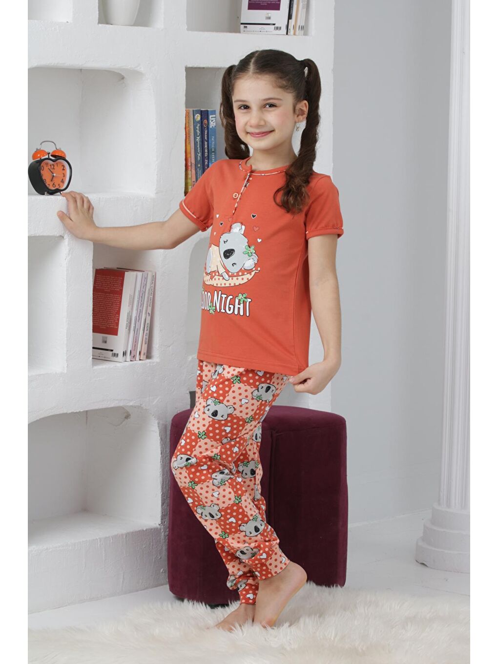 Kapi Kids Kiremit Kız Çocuk Ayıcık Baskılı - 2 Düğmeli Pijama Takımı 7-11 Yaş 6065 - 3