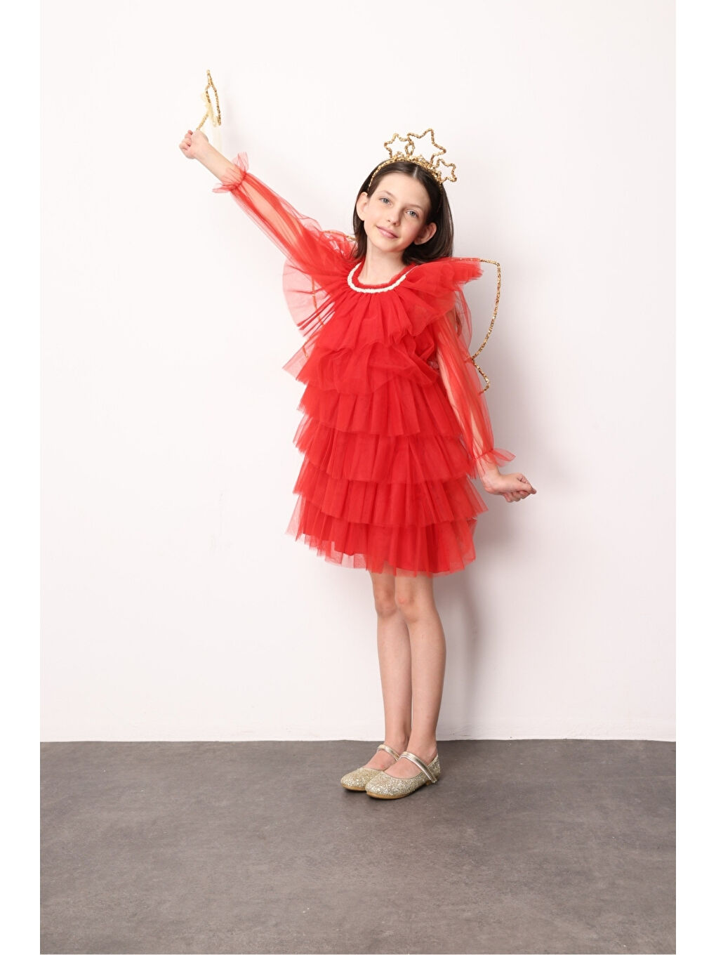 Yeşil Mint Kat Kat Kız Çocuk Tül Elbise - Laura-1