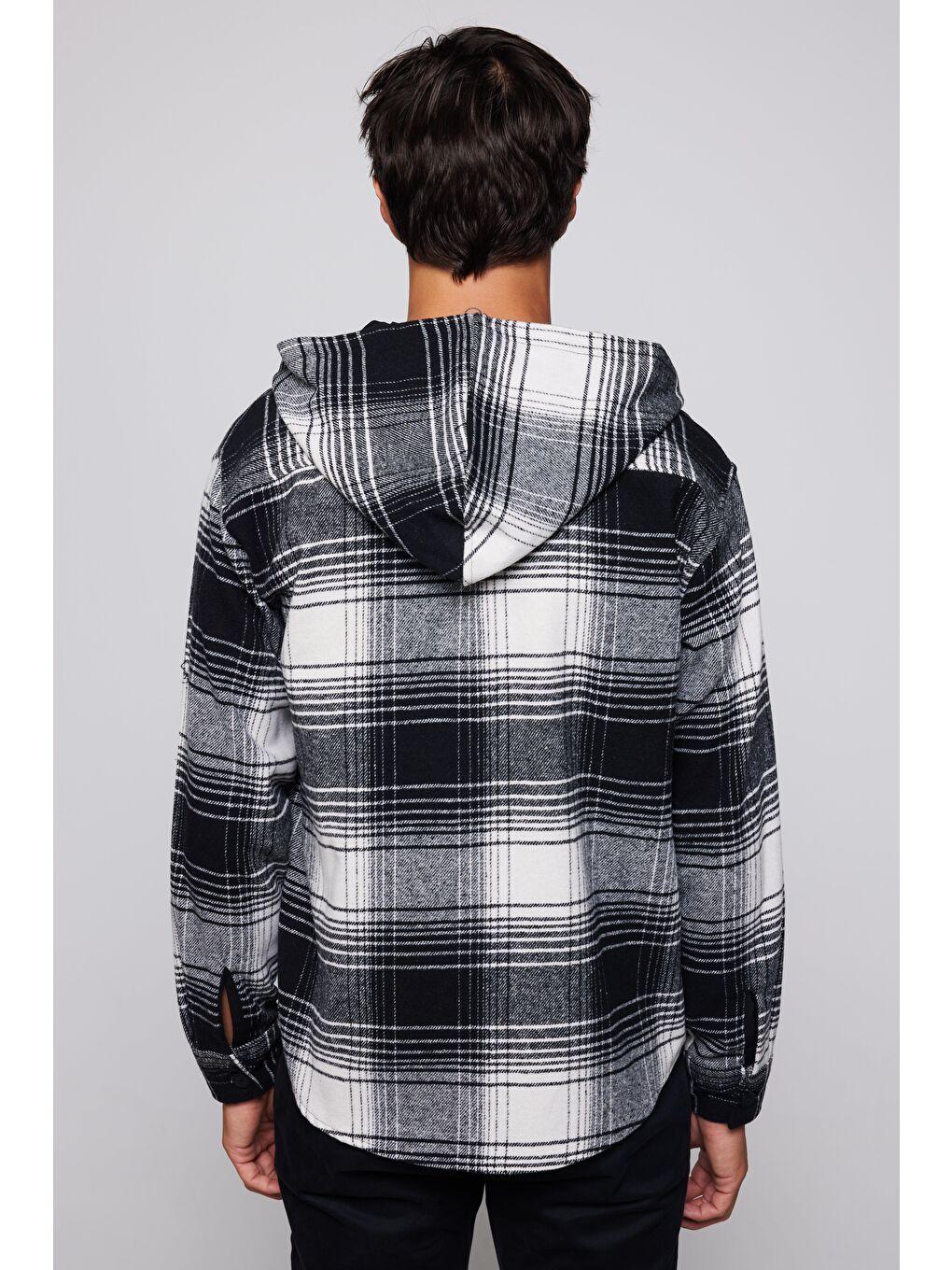 Karışık Relax Fit Kapüşonlu Ekose Fleto Cep Oduncu Erkek Gömlek-4