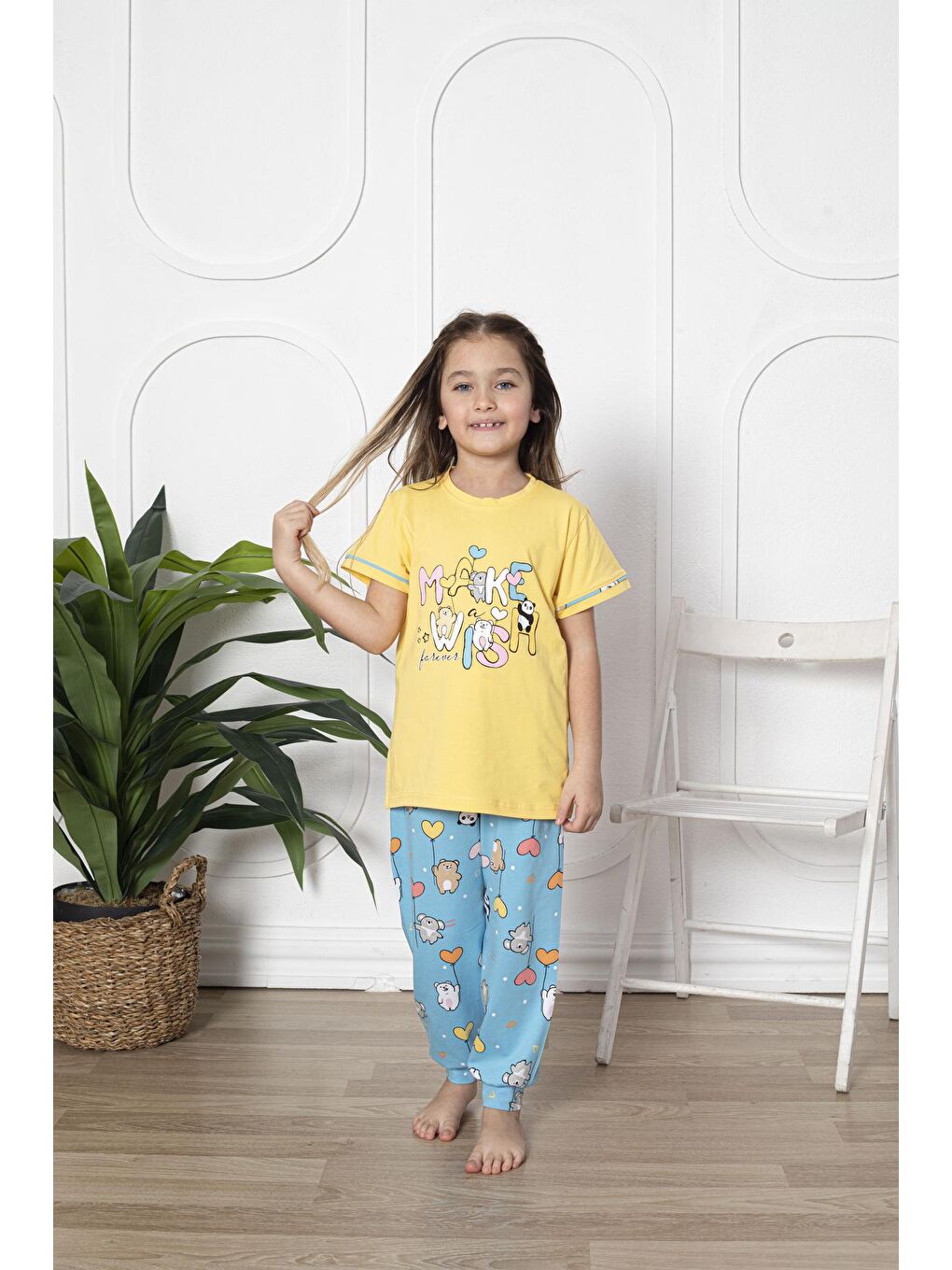 Kapi Kids Sarı Kız Çocuk Make Wish Pandacık Baskılı Pijama Takımı 11-15 Yaş 6080