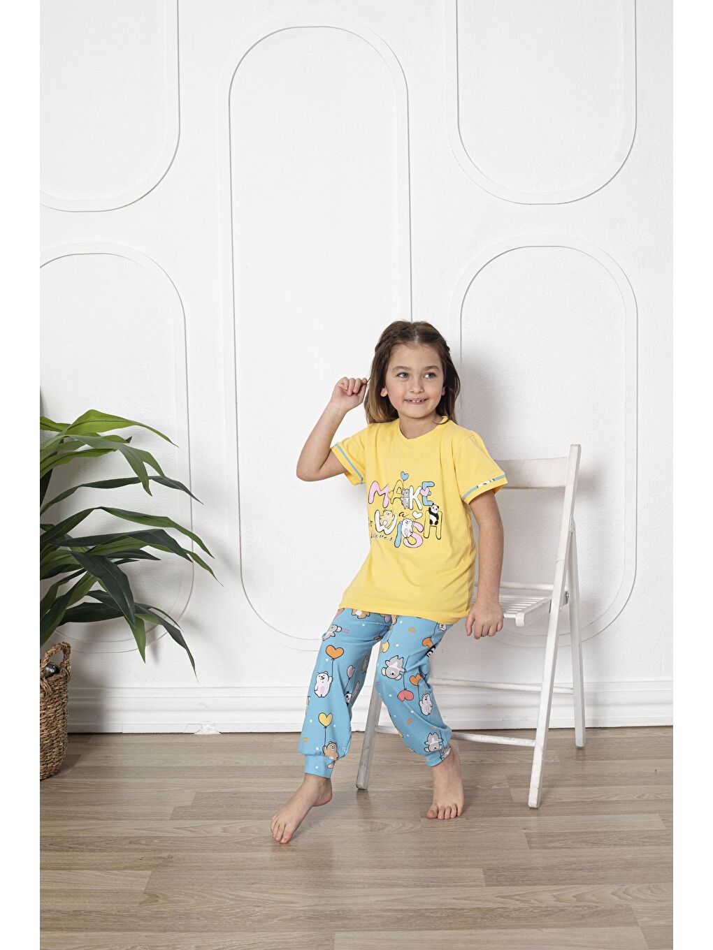 Kapi Kids Sarı Kız Çocuk Make Wish Pandacık Baskılı Pijama Takımı 11-15 Yaş 6080 - 1