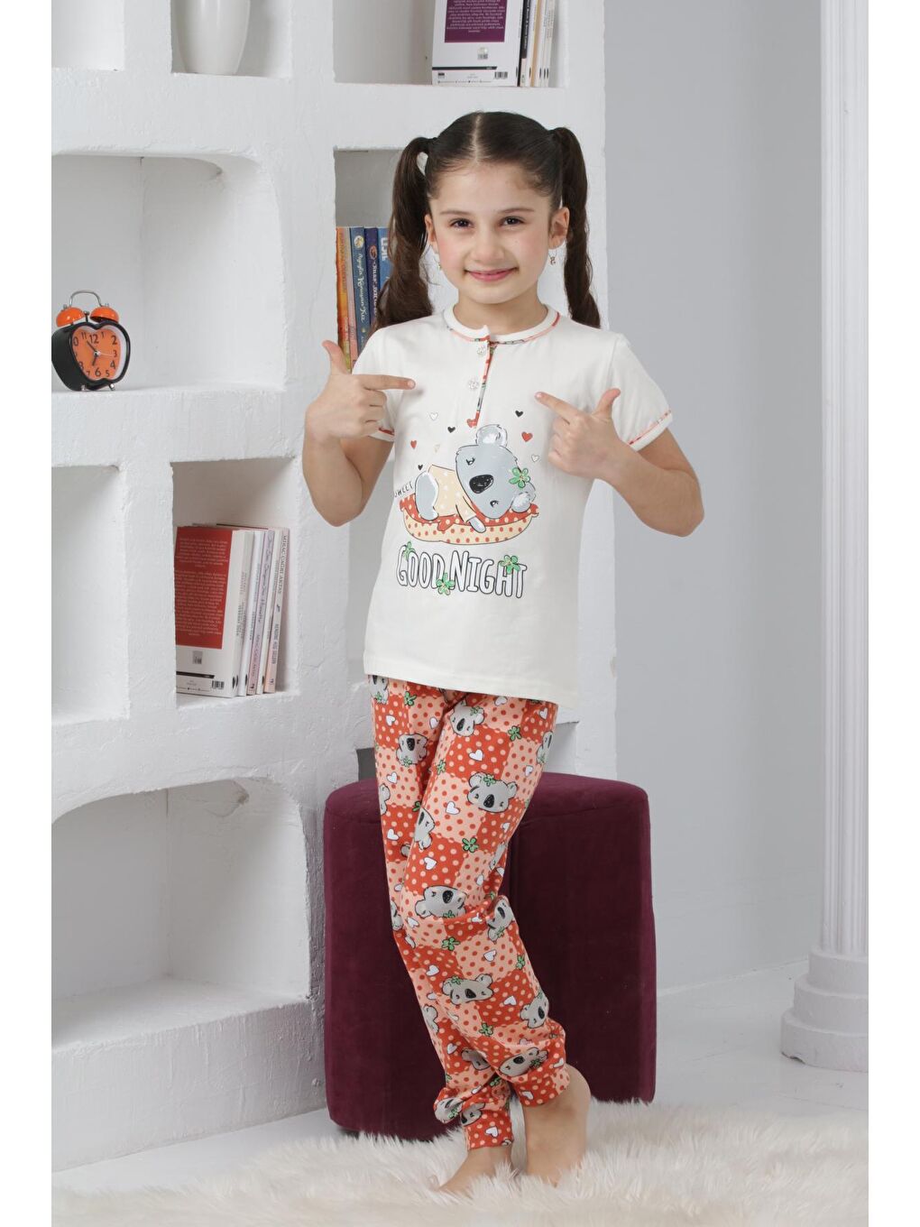 Kapi Kids Ekru Kız Çocuk Ayıcık Baskılı - 2 Düğmeli Pijama Takımı 7-11 Yaş 6065 - 1