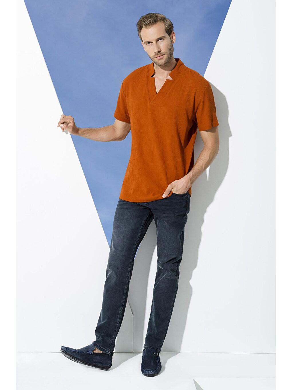 Kahverengi Organik Yıldız Yaka Kiemit %100 Pamuk Gömlek