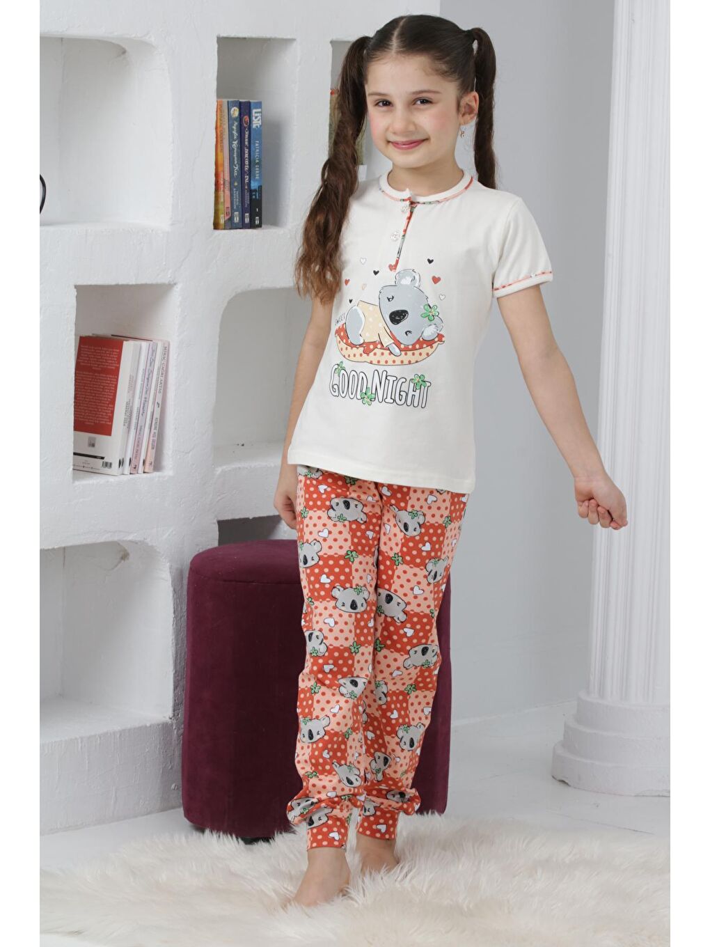 Kapi Kids Ekru Kız Çocuk Ayıcık Baskılı - 2 Düğmeli Pijama Takımı 7-11 Yaş 6065 - 2