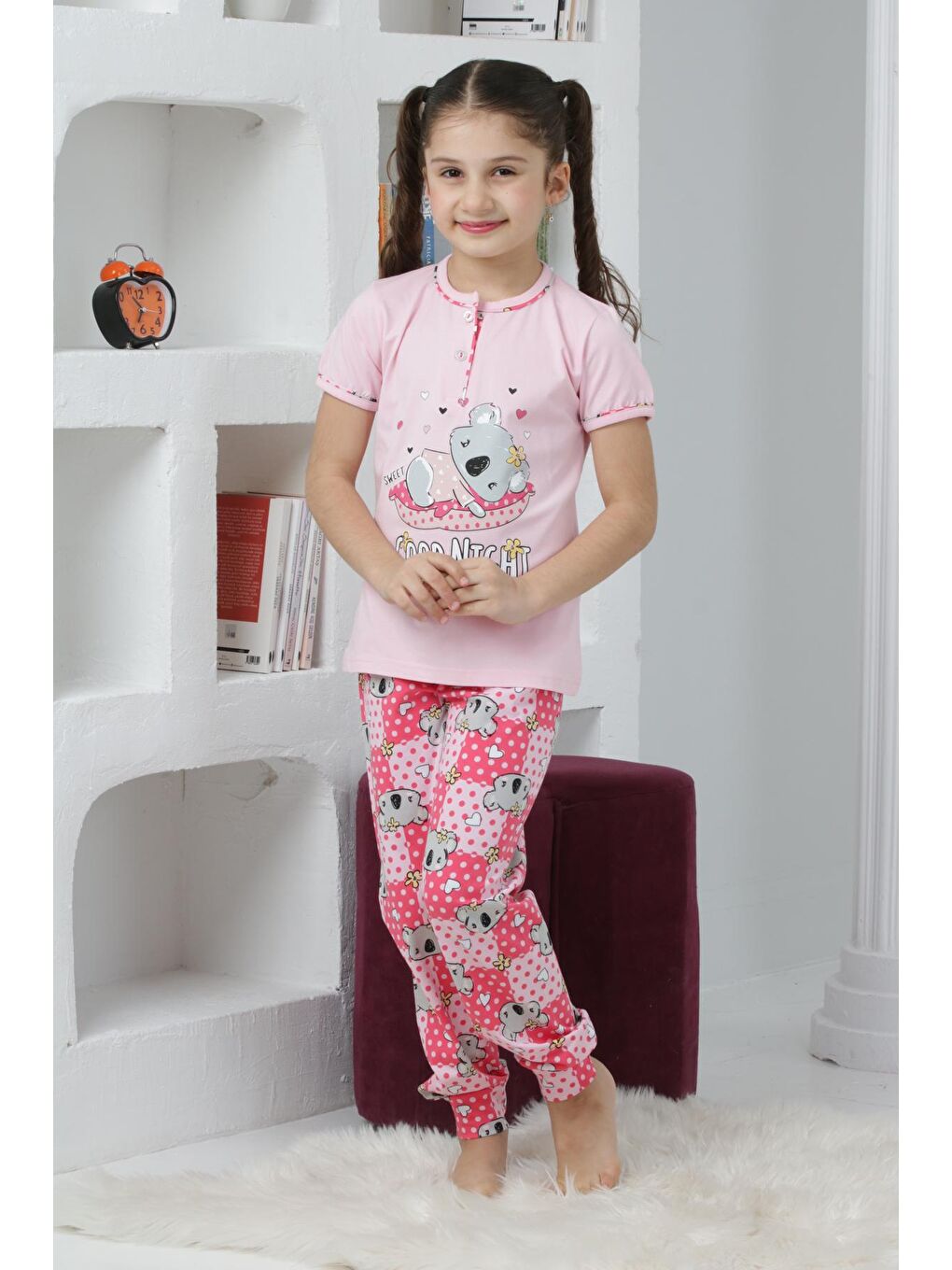 Kapi Kids Pembe Kız Çocuk Ayıcık Baskılı - 2 Düğmeli Pijama Takımı 7-11 Yaş 6065 - 3